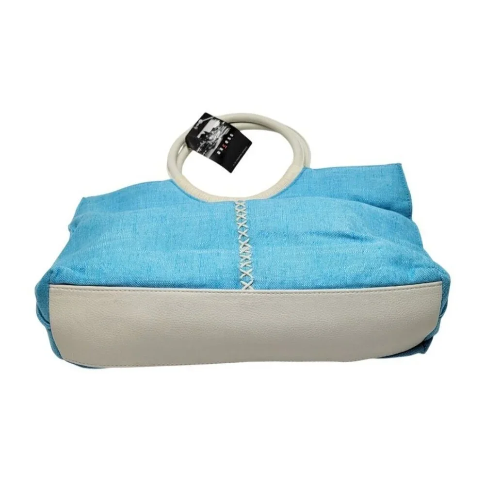 AXCESS Womans TEAL Caribbean BLUE Woven Hand Bag Purse Shoulder strap LINED Snap